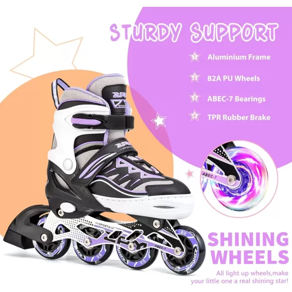 image2PM SPORTS Cytia Pink Girls Adjustable Illuminating Inline Skates with Light up Wheels Fun Flashing Beginner Roller Skates for KidsPurple