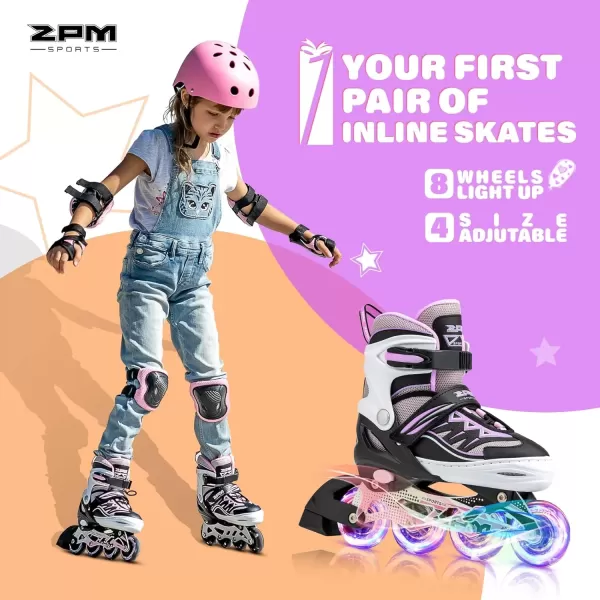 image2PM SPORTS Cytia Pink Girls Adjustable Illuminating Inline Skates with Light up Wheels Fun Flashing Beginner Roller Skates for KidsPurple