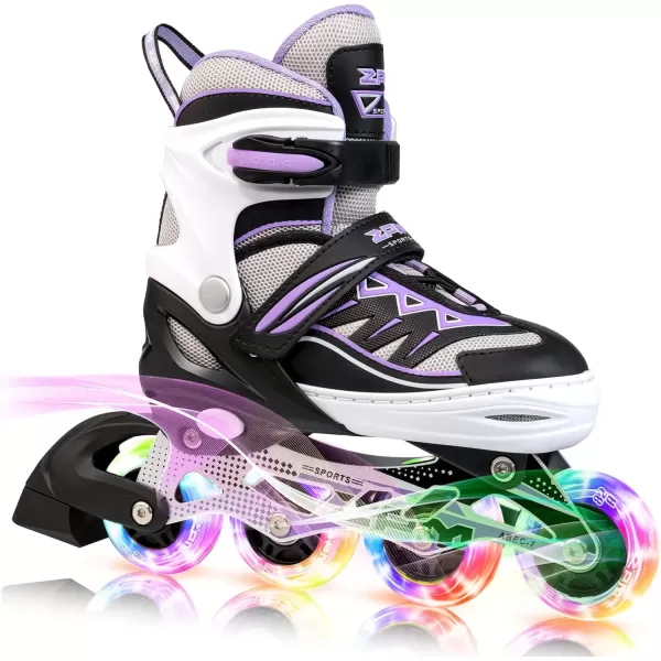 image2PM SPORTS Cytia Pink Girls Adjustable Illuminating Inline Skates with Light up Wheels Fun Flashing Beginner Roller Skates for KidsPurple