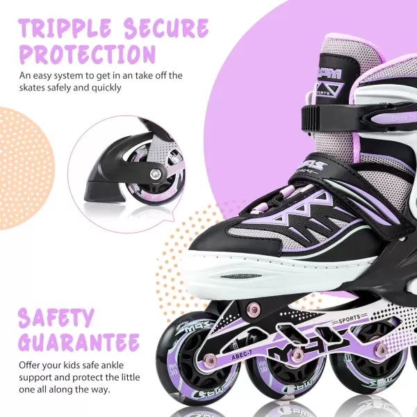 image2PM SPORTS Cytia Pink Girls Adjustable Illuminating Inline Skates with Light up Wheels Fun Flashing Beginner Roller Skates for KidsPurple