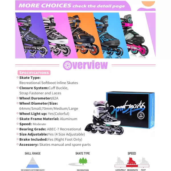 image2PM SPORTS Cytia Pink Girls Adjustable Illuminating Inline Skates with Light up Wheels Fun Flashing Beginner Roller Skates for KidsPurple