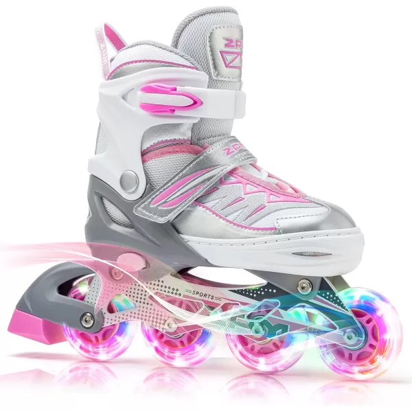 image2PM SPORTS Cytia Pink Girls Adjustable Illuminating Inline Skates with Light up Wheels Fun Flashing Beginner Roller Skates for Kidssilver