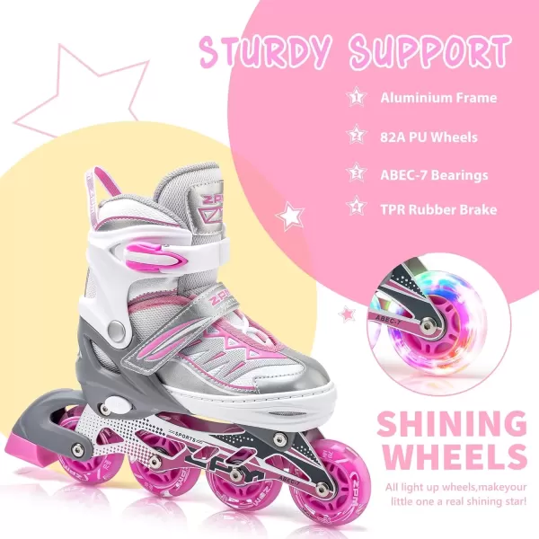 image2PM SPORTS Cytia Pink Girls Adjustable Illuminating Inline Skates with Light up Wheels Fun Flashing Beginner Roller Skates for Kidssilver