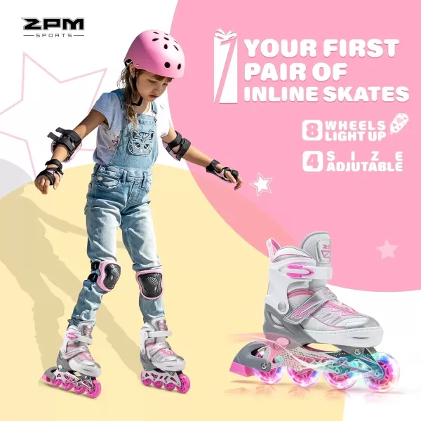 image2PM SPORTS Cytia Pink Girls Adjustable Illuminating Inline Skates with Light up Wheels Fun Flashing Beginner Roller Skates for Kidssilver