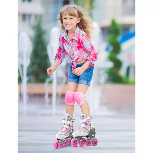 image2PM SPORTS Cytia Pink Girls Adjustable Illuminating Inline Skates with Light up Wheels Fun Flashing Beginner Roller Skates for Kidssilver