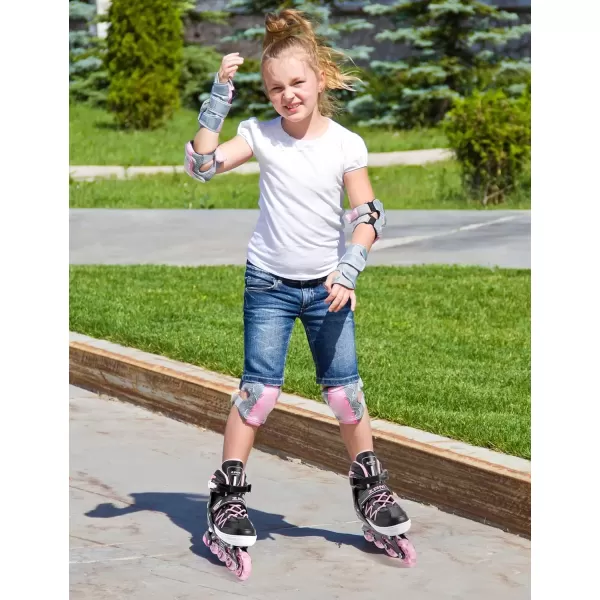 image2PM SPORTS Girls Adjustable Inline Skates with Full Light Up Wheels Fun Beginner Roller Skates for Kids Boys YouthPink  Black