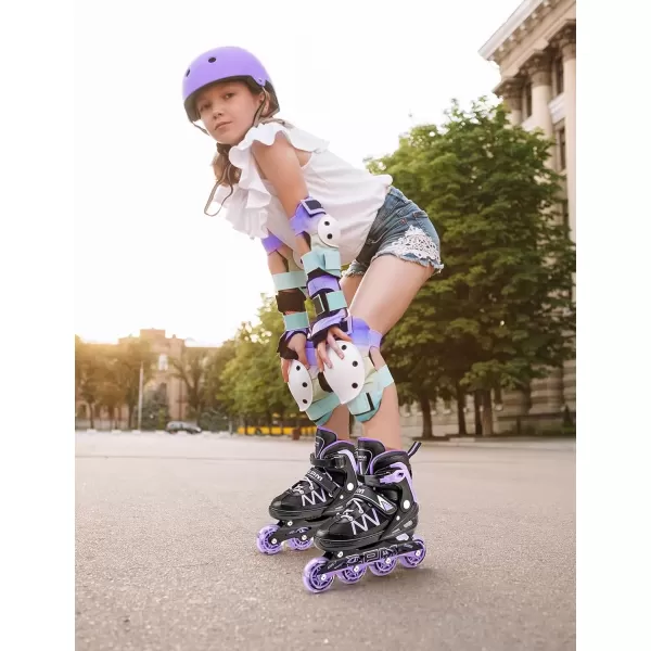 image2PM SPORTS Girls Adjustable Inline Skates with Full Light Up Wheels Fun Beginner Roller Skates for Kids Boys YouthPurple  Black