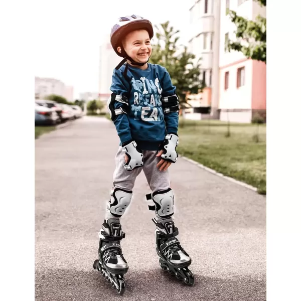 image2PM SPORTS Girls Adjustable Inline Skates with Full Light Up Wheels Fun Beginner Roller Skates for Kids Boys YouthWhite  Black
