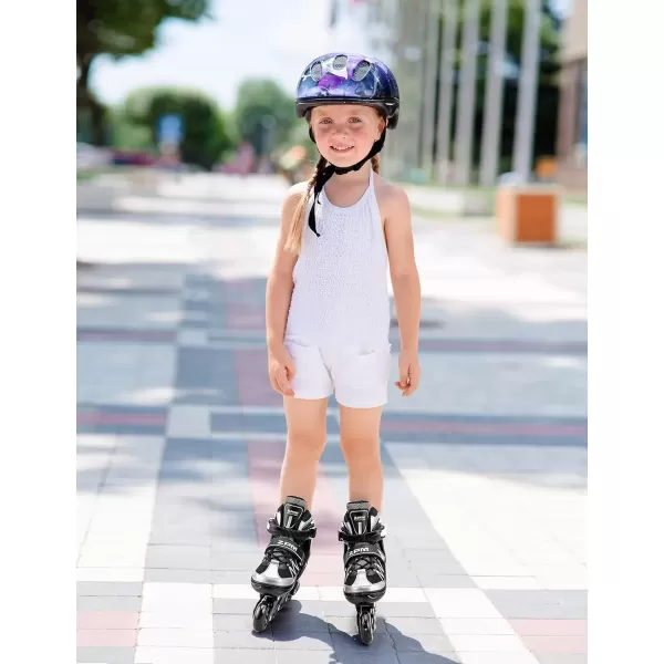 image2PM SPORTS Girls Adjustable Inline Skates with Full Light Up Wheels Fun Beginner Roller Skates for Kids Boys YouthWhite  Black