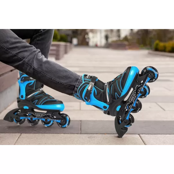 image2PM SPORTS Kids Adjustable Inline Skates Ages 412 Youth Inlie Skates for Girls Boys 58 812 with Full Light Up Wheels Beginner Women Adult SkatesBlue