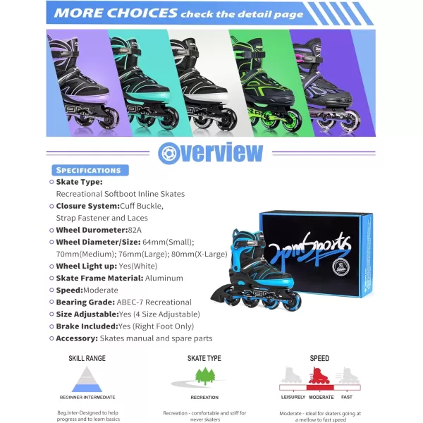 image2PM SPORTS Kids Adjustable Inline Skates Ages 412 Youth Inlie Skates for Girls Boys 58 812 with Full Light Up Wheels Beginner Women Adult SkatesBlue