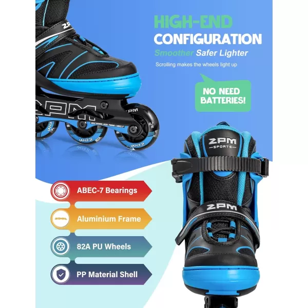 image2PM SPORTS Kids Adjustable Inline Skates Ages 412 Youth Inlie Skates for Girls Boys 58 812 with Full Light Up Wheels Beginner Women Adult SkatesBlue