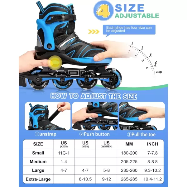 image2PM SPORTS Kids Adjustable Inline Skates Ages 412 Youth Inlie Skates for Girls Boys 58 812 with Full Light Up Wheels Beginner Women Adult SkatesBlue