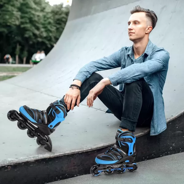 image2PM SPORTS Kids Adjustable Inline Skates Ages 412 Youth Inlie Skates for Girls Boys 58 812 with Full Light Up Wheels Beginner Women Adult SkatesBlue