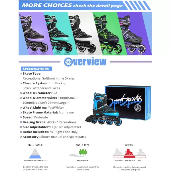 image2PM SPORTS Kids Adjustable Inline Skates Ages 412 Youth Inlie Skates for Girls Boys 58 812 with Full Light Up Wheels Beginner Women Adult SkatesBlue