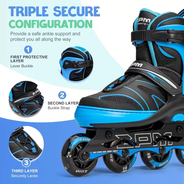 image2PM SPORTS Kids Adjustable Inline Skates Ages 412 Youth Inlie Skates for Girls Boys 58 812 with Full Light Up Wheels Beginner Women Adult SkatesBlue