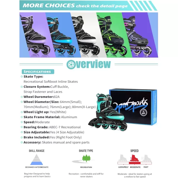 image2PM SPORTS Kids Adjustable Inline Skates Ages 412 Youth Inlie Skates for Girls Boys 58 812 with Full Light Up Wheels Beginner Women Adult SkatesMint