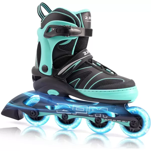 image2PM SPORTS Kids Adjustable Inline Skates Ages 412 Youth Inlie Skates for Girls Boys 58 812 with Full Light Up Wheels Beginner Women Adult SkatesMint