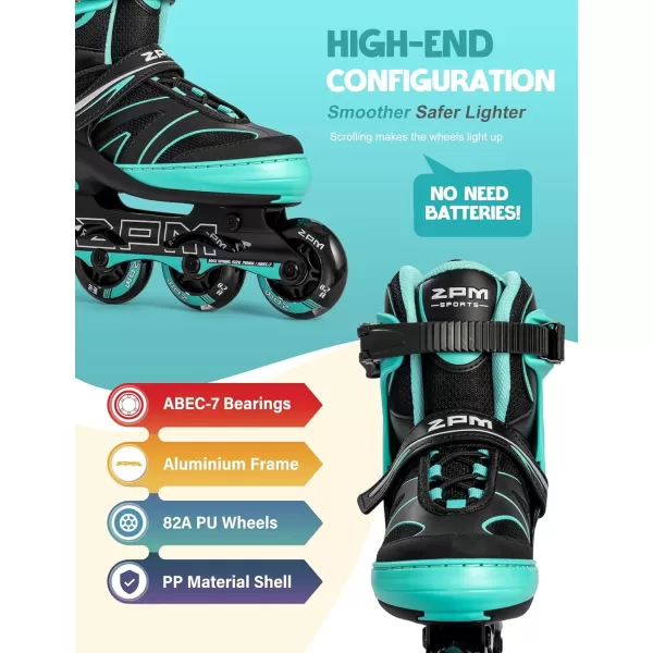 image2PM SPORTS Kids Adjustable Inline Skates Ages 412 Youth Inlie Skates for Girls Boys 58 812 with Full Light Up Wheels Beginner Women Adult SkatesMint