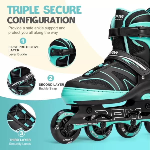 image2PM SPORTS Kids Adjustable Inline Skates Ages 412 Youth Inlie Skates for Girls Boys 58 812 with Full Light Up Wheels Beginner Women Adult SkatesMint