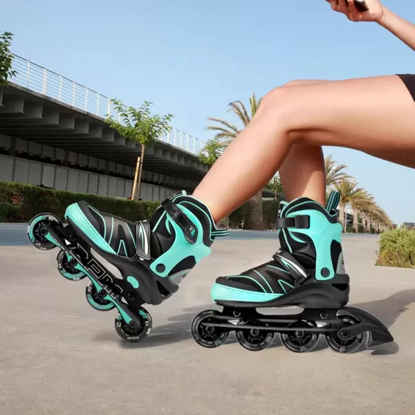 image2PM SPORTS Kids Adjustable Inline Skates Ages 412 Youth Inlie Skates for Girls Boys 58 812 with Full Light Up Wheels Beginner Women Adult SkatesMint