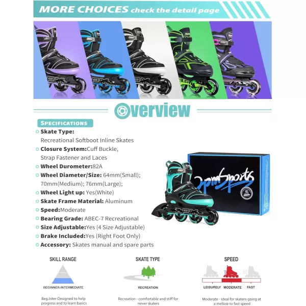 image2PM SPORTS Kids Adjustable Inline Skates Ages 412 Youth Inlie Skates for Girls Boys 58 812 with Full Light Up Wheels Beginner Women Adult SkatesMint