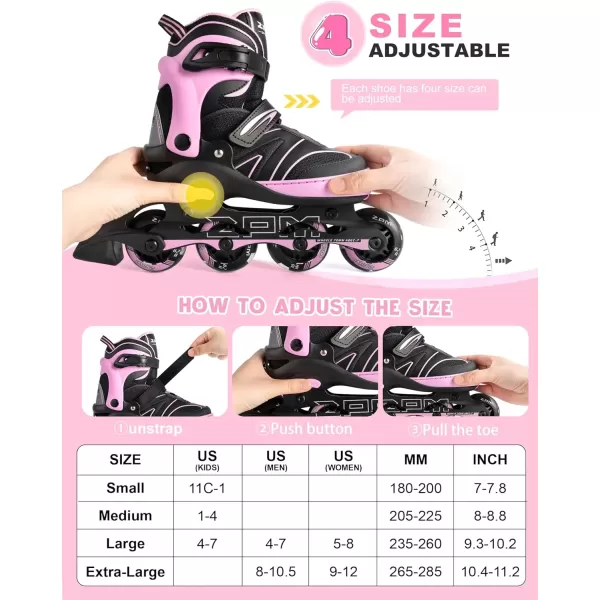 image2PM SPORTS Kids Adjustable Inline Skates Ages 412 Youth Inlie Skates for Girls Boys 58 812 with Full Light Up Wheels Beginner Women Adult SkatesPink