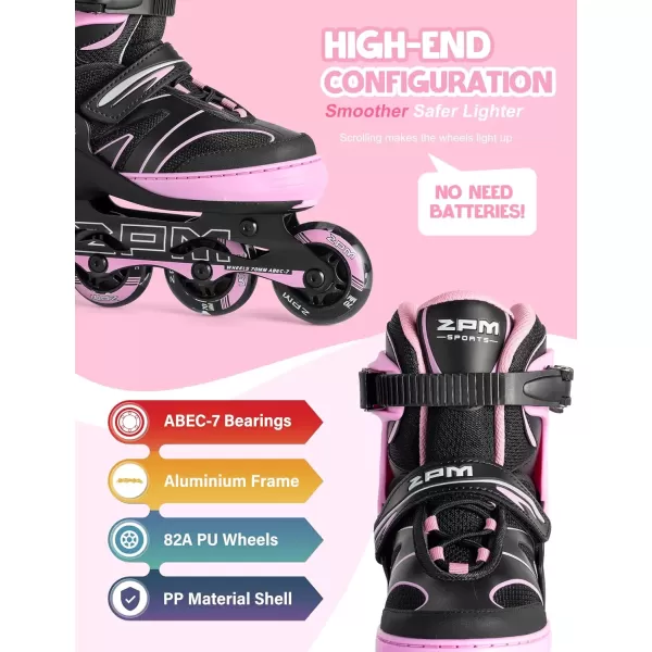 image2PM SPORTS Kids Adjustable Inline Skates Ages 412 Youth Inlie Skates for Girls Boys 58 812 with Full Light Up Wheels Beginner Women Adult SkatesPink