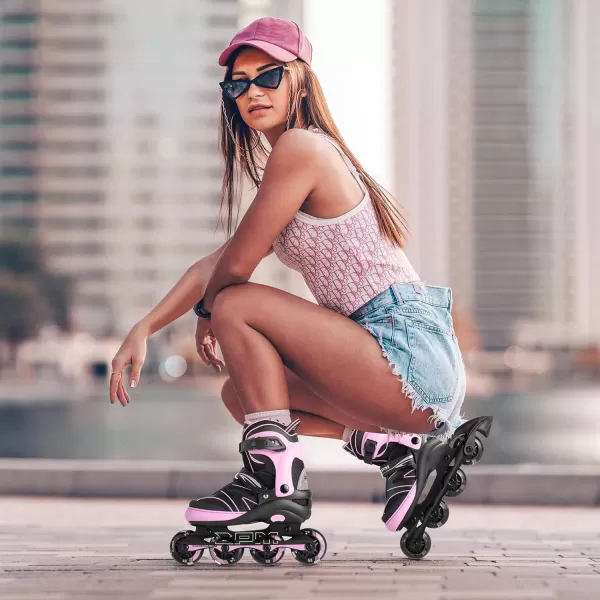 image2PM SPORTS Kids Adjustable Inline Skates Ages 412 Youth Inlie Skates for Girls Boys 58 812 with Full Light Up Wheels Beginner Women Adult SkatesPink