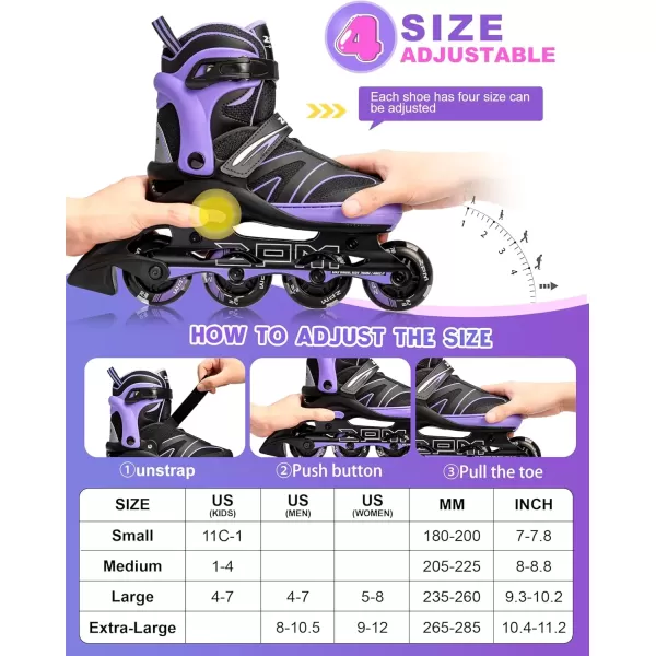 image2PM SPORTS Kids Adjustable Inline Skates Ages 412 Youth Inlie Skates for Girls Boys 58 812 with Full Light Up Wheels Beginner Women Adult SkatesPurple