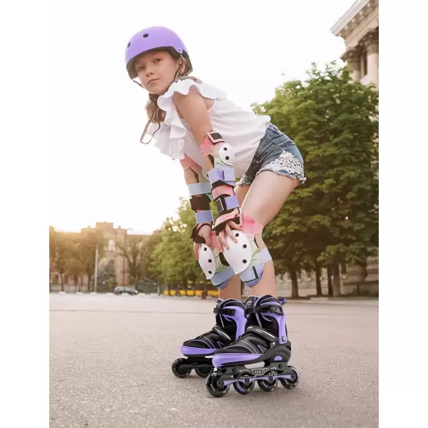 image2PM SPORTS Kids Adjustable Inline Skates Ages 412 Youth Inlie Skates for Girls Boys 58 812 with Full Light Up Wheels Beginner Women Adult SkatesPurple