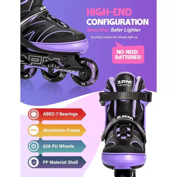 image2PM SPORTS Kids Adjustable Inline Skates Ages 412 Youth Inlie Skates for Girls Boys 58 812 with Full Light Up Wheels Beginner Women Adult SkatesPurple