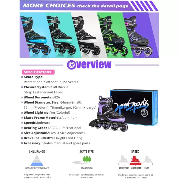 image2PM SPORTS Kids Adjustable Inline Skates Ages 412 Youth Inlie Skates for Girls Boys 58 812 with Full Light Up Wheels Beginner Women Adult SkatesPurple