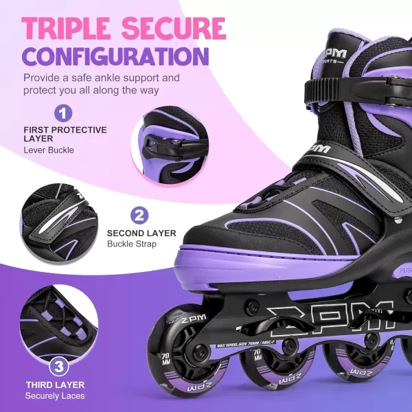 image2PM SPORTS Kids Adjustable Inline Skates Ages 412 Youth Inlie Skates for Girls Boys 58 812 with Full Light Up Wheels Beginner Women Adult SkatesPurple