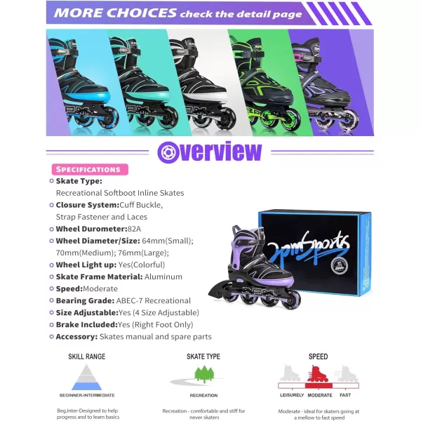 image2PM SPORTS Kids Adjustable Inline Skates Ages 412 Youth Inlie Skates for Girls Boys 58 812 with Full Light Up Wheels Beginner Women Adult SkatesPurple