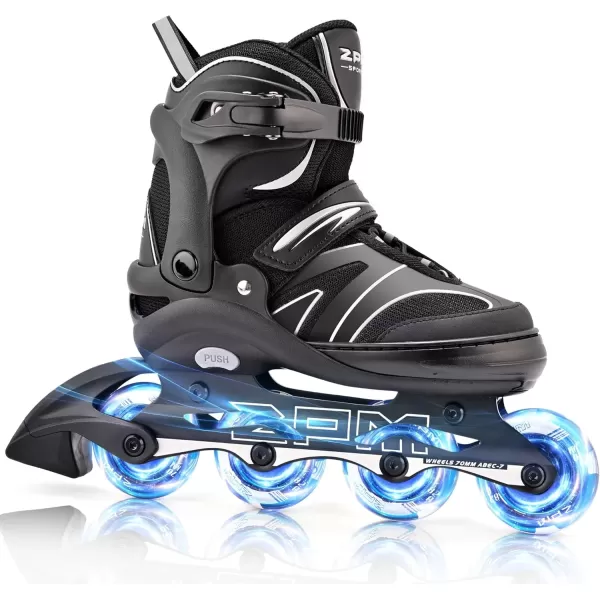 image2PM SPORTS Kids Adjustable Inline Skates Ages 412 Youth Inlie Skates for Girls Boys 58 812 with Full Light Up Wheels Beginner Women Adult SkatesSilver
