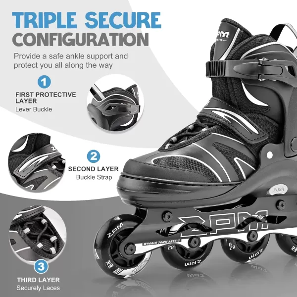 image2PM SPORTS Kids Adjustable Inline Skates Ages 412 Youth Inlie Skates for Girls Boys 58 812 with Full Light Up Wheels Beginner Women Adult SkatesSilver