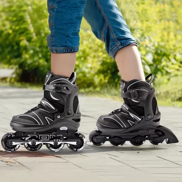 image2PM SPORTS Kids Adjustable Inline Skates Ages 412 Youth Inlie Skates for Girls Boys 58 812 with Full Light Up Wheels Beginner Women Adult SkatesSilver
