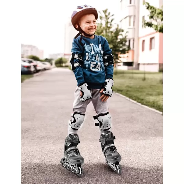 image2PM SPORTS Kids Adjustable Inline Skates Ages 412 Youth Inlie Skates for Girls Boys 58 812 with Full Light Up Wheels Beginner Women Adult SkatesSilver