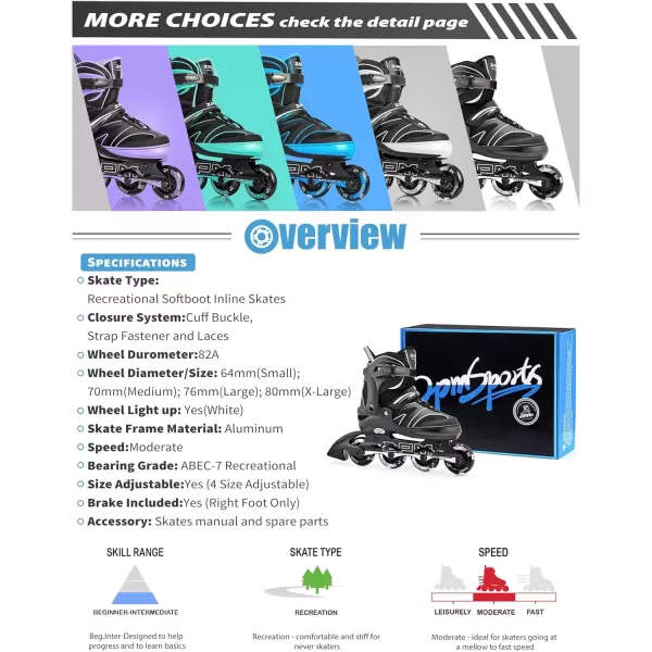 image2PM SPORTS Kids Adjustable Inline Skates Ages 412 Youth Inlie Skates for Girls Boys 58 812 with Full Light Up Wheels Beginner Women Adult SkatesSilver