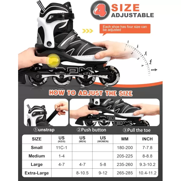 image2PM SPORTS Kids Adjustable Inline Skates Ages 412 Youth Inlie Skates for Girls Boys 58 812 with Full Light Up Wheels Beginner Women Adult SkatesWhite