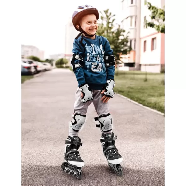 image2PM SPORTS Kids Adjustable Inline Skates Ages 412 Youth Inlie Skates for Girls Boys 58 812 with Full Light Up Wheels Beginner Women Adult SkatesWhite