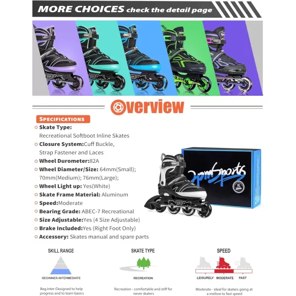 image2PM SPORTS Kids Adjustable Inline Skates Ages 412 Youth Inlie Skates for Girls Boys 58 812 with Full Light Up Wheels Beginner Women Adult SkatesWhite