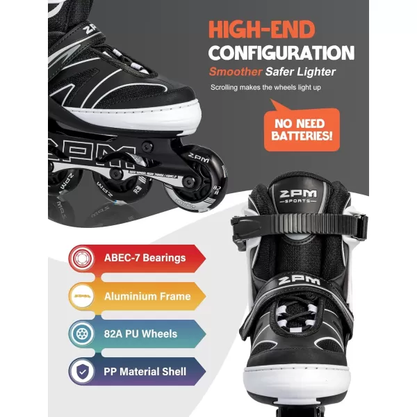image2PM SPORTS Kids Adjustable Inline Skates Ages 412 Youth Inlie Skates for Girls Boys 58 812 with Full Light Up Wheels Beginner Women Adult SkatesWhite