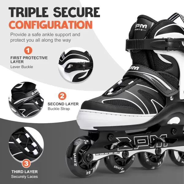 image2PM SPORTS Kids Adjustable Inline Skates Ages 412 Youth Inlie Skates for Girls Boys 58 812 with Full Light Up Wheels Beginner Women Adult SkatesWhite