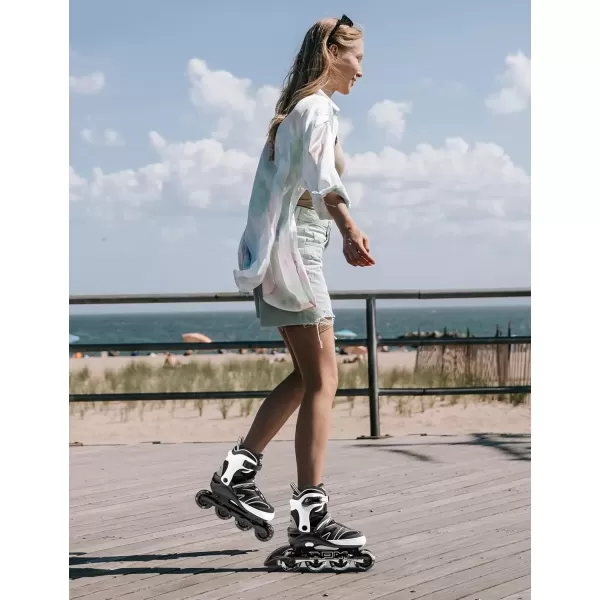 image2PM SPORTS Kids Adjustable Inline Skates Ages 412 Youth Inlie Skates for Girls Boys 58 812 with Full Light Up Wheels Beginner Women Adult SkatesWhite