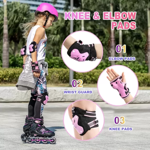 image2PM SPORTS Knee Pads for Kids Wrist Guards Knee and Elbow Pads Set with Drawstring Bag Protective Gear Set for Girls Boys Roller Skating Cycling Skateboard  Black SmallPink