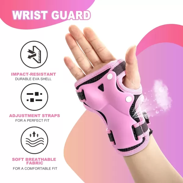 image2PM SPORTS Knee Pads for Kids Wrist Guards Knee and Elbow Pads Set with Drawstring Bag Protective Gear Set for Girls Boys Roller Skating Cycling Skateboard  Black SmallPink