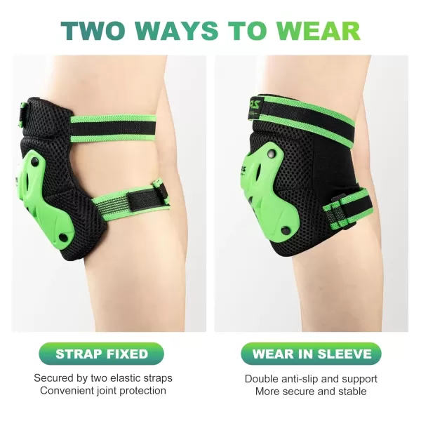 image2PM SPORTS Knee Pads for Kids Wrist Guards Knee and Elbow Pads Set with Drawstring Bag Protective Gear Set for Girls Boys Roller Skating Cycling Skateboard  Black SmallGreen