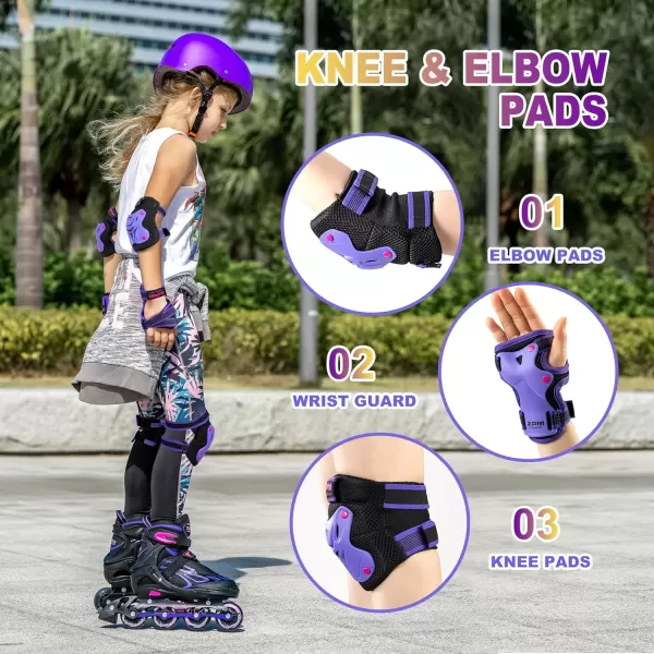 image2PM SPORTS Knee Pads for Kids Wrist Guards Knee and Elbow Pads Set with Drawstring Bag Protective Gear Set for Girls Boys Roller Skating Cycling Skateboard  Black SmallPurple